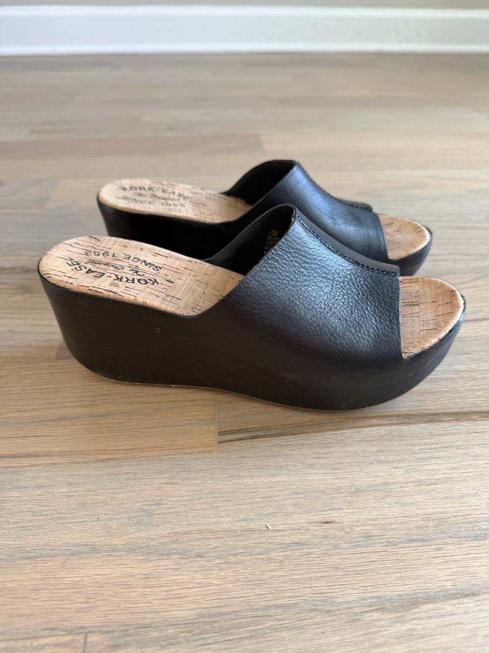 Kork-Ease Greer Leather Slip-On Wedge Platform Sandals Black Size 7M